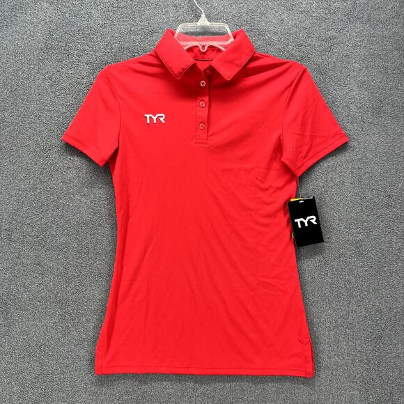 TYR Polo Shirt Womens XS Red Short Sleeve Henley collared stretch - Picture 1 of 14